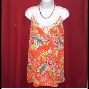 Caroline Taylor large lace detail floral tank top